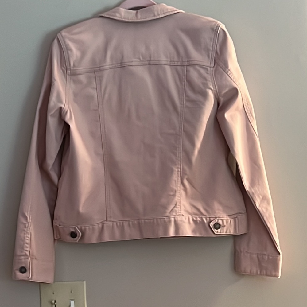 MARKET AND SPRUCE Camila Boyfriend Denim Jacket Solid Print Blush Unlined Lg - Picture 7 of 17